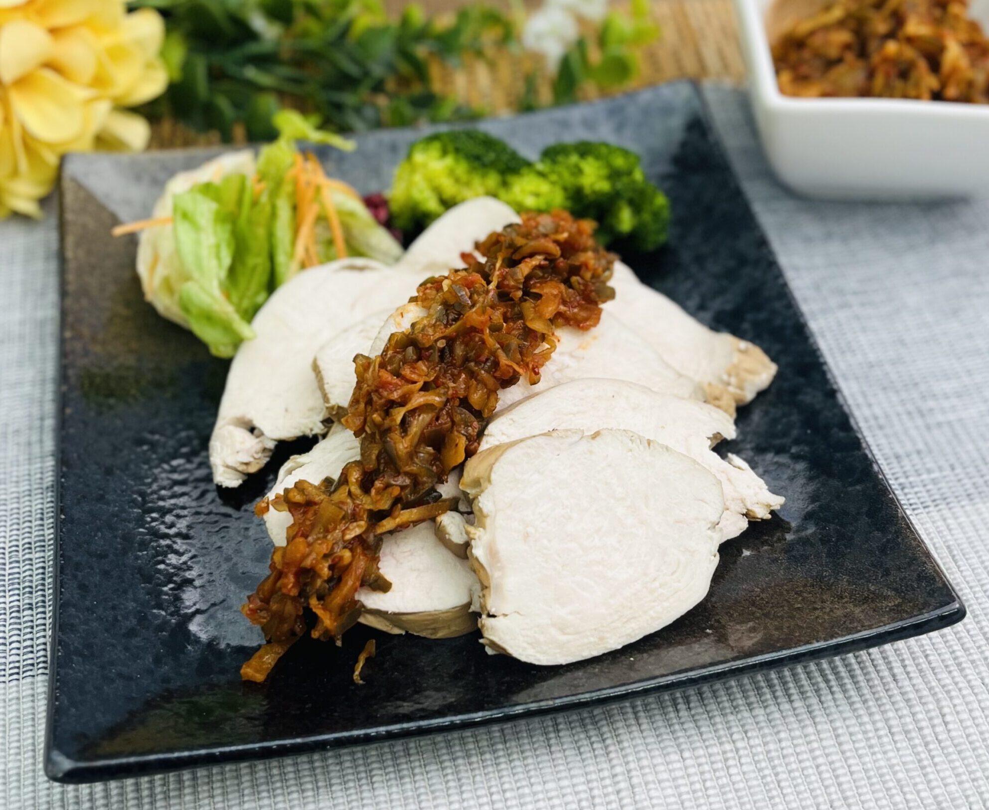 みずなすの辛味漬on紅茶煮鶏